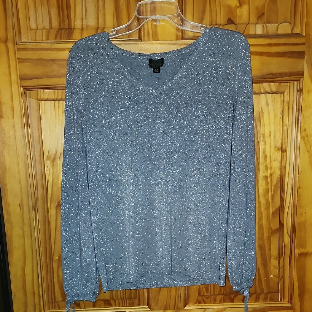Women's Grey Glittery V-Neck Blouse